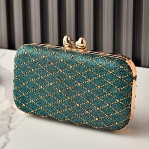 front of Rhombus Rhinestones Box Clutch Bag Emerald