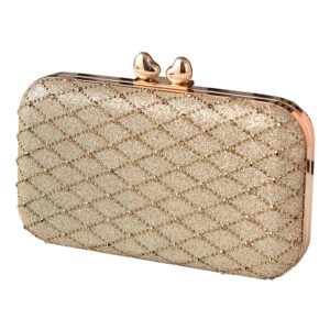 front of Rhombus Rhinestones Box Clutch Bag Gold
