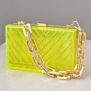 front of Right-angle Stripes Transparent Acrylic Book Clutch Bag Green