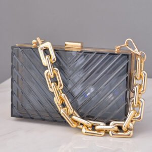 front of Right-angle Stripes Transparent Acrylic Book Clutch Bag Grey