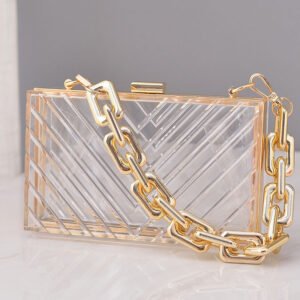 Front of Right-angle Stripes Transparent Acrylic Book Clutch Bag Ice