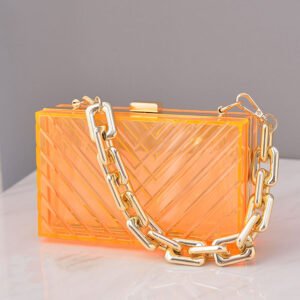 front of Right-angle Stripes Transparent Acrylic Book Clutch Bag Orange
