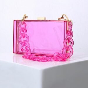 front of Transparent Book Clutch with Big Acrylic Chain Hot Pink