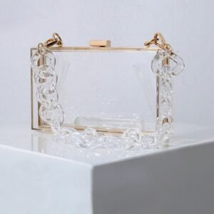 front of Transparent Book Clutch with Big Acrylic Chain Ice