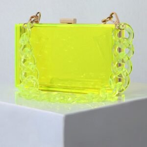 front of Transparent Book Clutch with Big Acrylic Chain Yellow