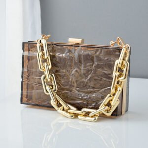 front of Uneven Transparent Acrylic Book Clutch Bag Brown