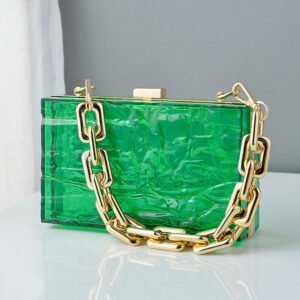 front of Uneven Transparent Acrylic Book Clutch Bag Green