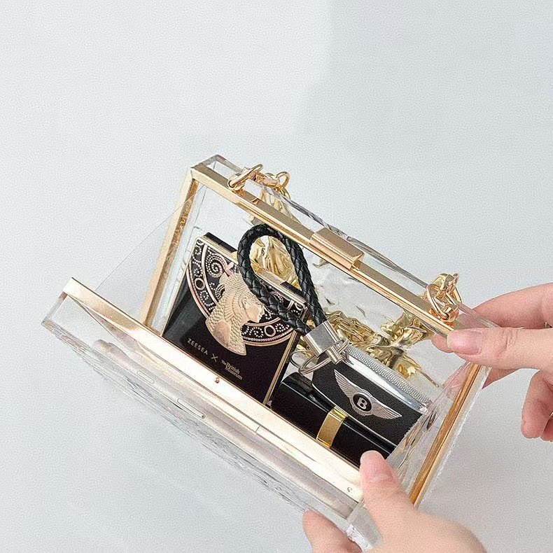 inside of Uneven Transparent Acrylic Book Clutch Bag Ice