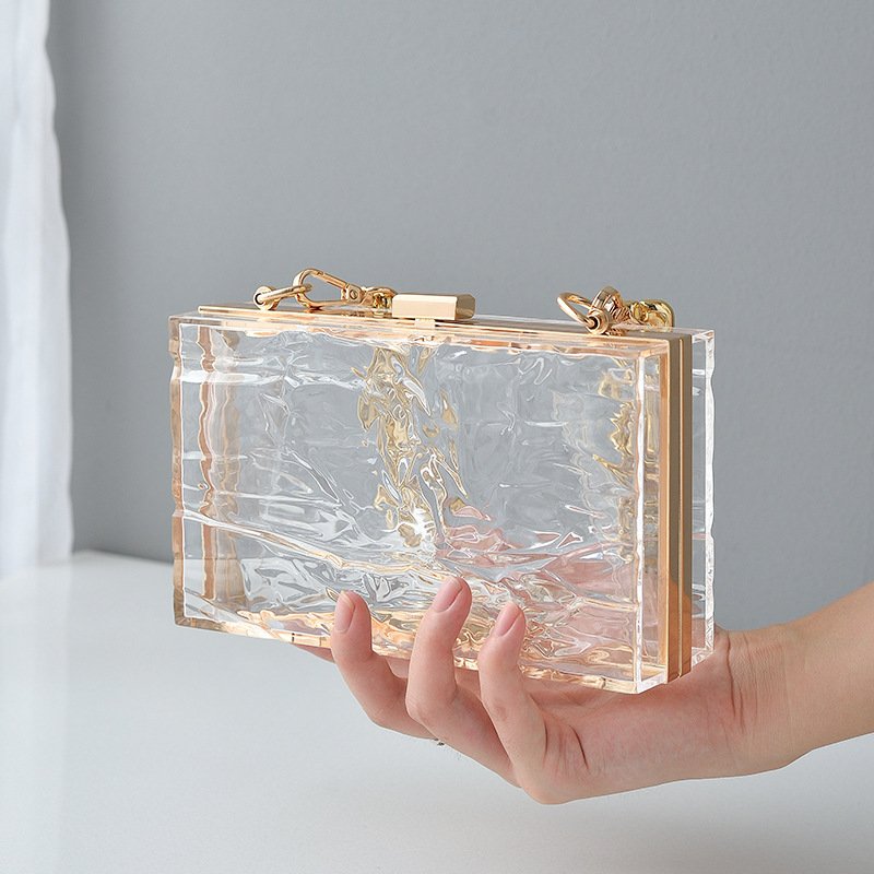 Uneven Transparent Acrylic Book Clutch Bag Ice on hand