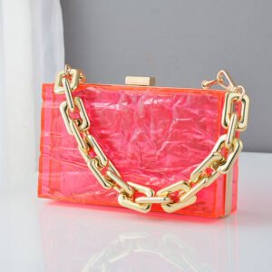 front of Uneven Transparent Acrylic Book Clutch Bag Pink