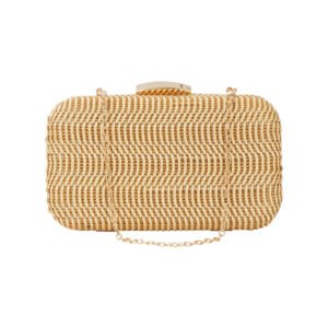 front of Wave PU Stripe Woven Box Clutch Bag Sand