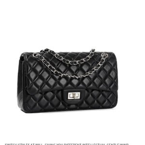 30 degree side of Quilted Lambskin Leather Classic Flap Bag Black Silver