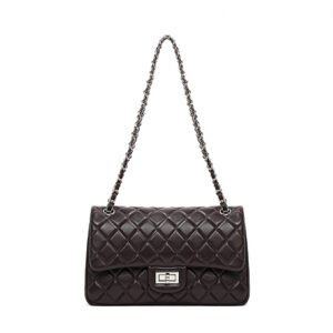 front of Quilted Lambskin Leather Classic Flap Bag Chocolate Silver