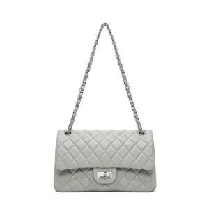 front of Quilted Lambskin Leather Classic Flap Bag Grey Silver