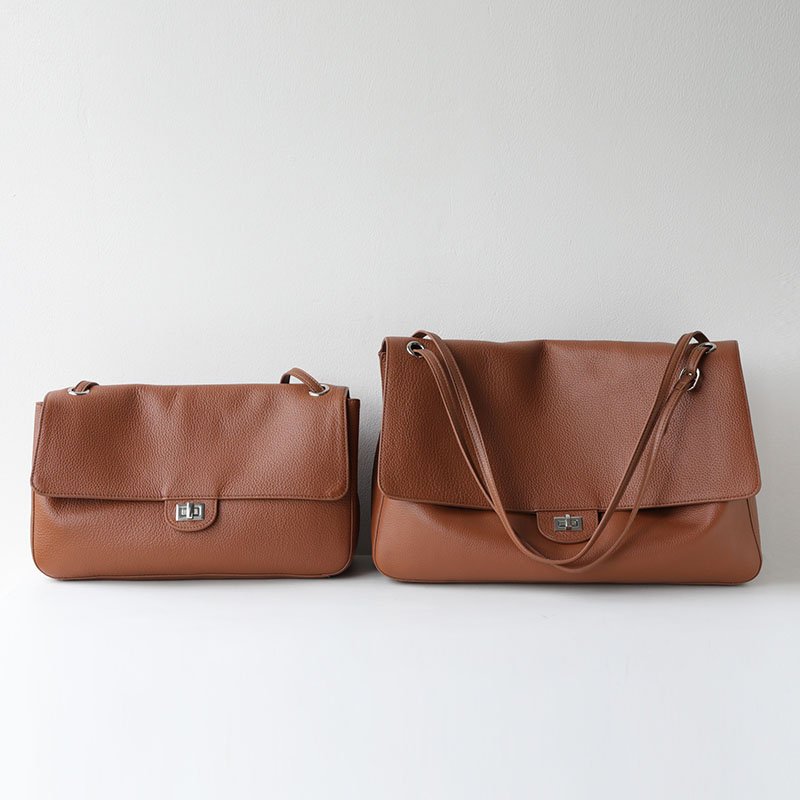 front of Slouchy Pebbled Leather Maxi Flap shoulder bag&Medium Flap Shoulder Bag Brown