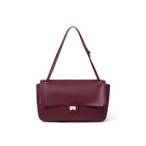 front of Slouchy Pebbled Leather Medium Flap Shoulder Bag Burgundy