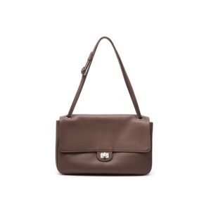front of Slouchy Pebbled Leather Medium Flap Shoulder Bag Taupe