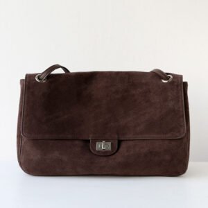 front of Slouchy Suede Maxi Flap shoulder bag Leather Trim Dark Brown