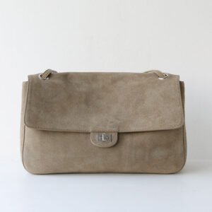 front of Slouchy Suede Maxi Flap shoulder bag Leather Trim Sand