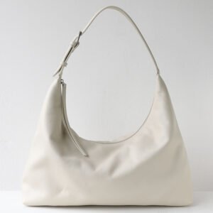 front of Top Grain Leather Slouchy Hobo Shoulder Bag White