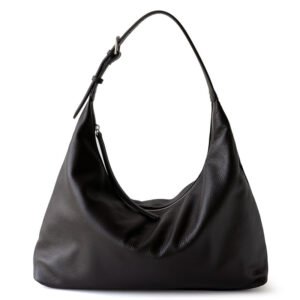 front of Top Grain Leather Slouchy Hobo Shoulder Bag Dark Brown