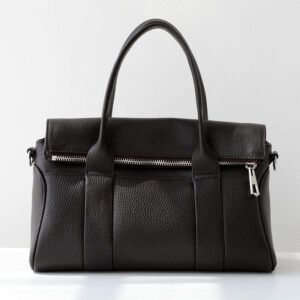 front of Top Grain Pebbled Leather Foldover Bag Medium Women Satchel Dark Brown