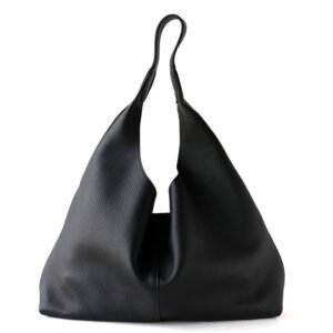 front of Large Pebbled Full Grain Leather Hobo Bag Black