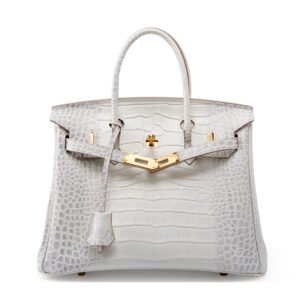 front of Designer Inspiration Crocodile Embossed Leather Handbag Grey