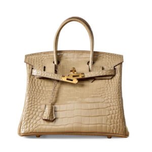 front of Designer Inspiration Crocodile Embossed Leather Handbag Tan