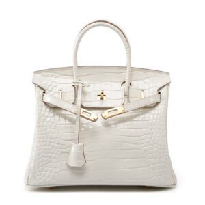 front of Designer Inspiration Crocodile Embossed Leather Handbag White