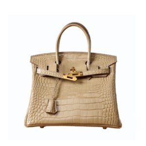front of Designer Inspiration Crocodile Embossed Small Handbag Tan