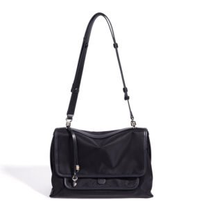 front of Women Nylon Crossbody Shoulder Bag with Leather Trim Black
